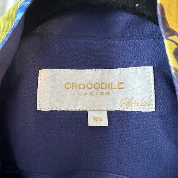 Crocodile Ladies Blue & Yellow Mesh Floral Zippered Vest Pockets Size Medium - Picture 2 of 8